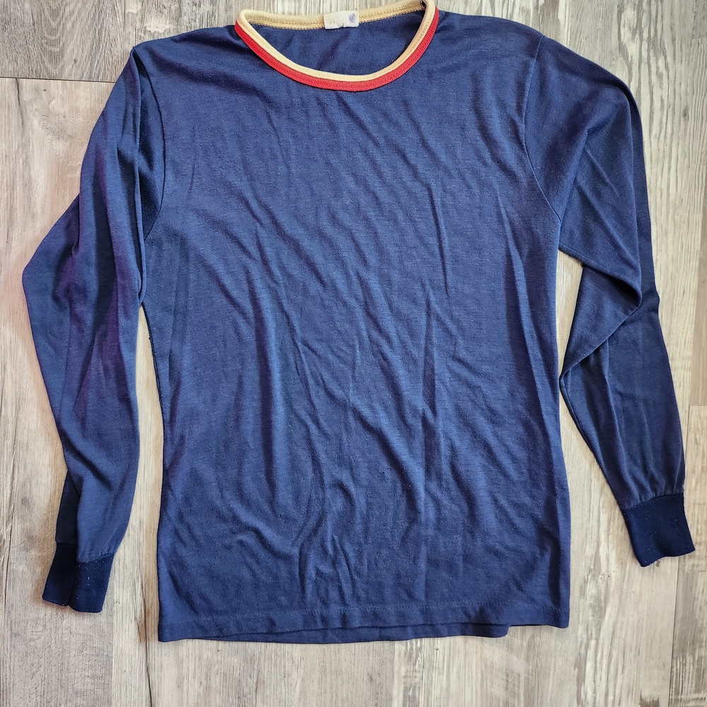 Men's Vintage Sears 1970s Navy Blue Fair Condition Long L with Red Trim